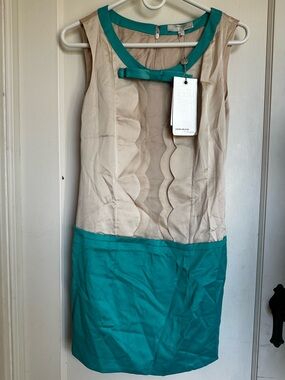 Vero Moda Teal and Beige Bow-Detail Shift Dress